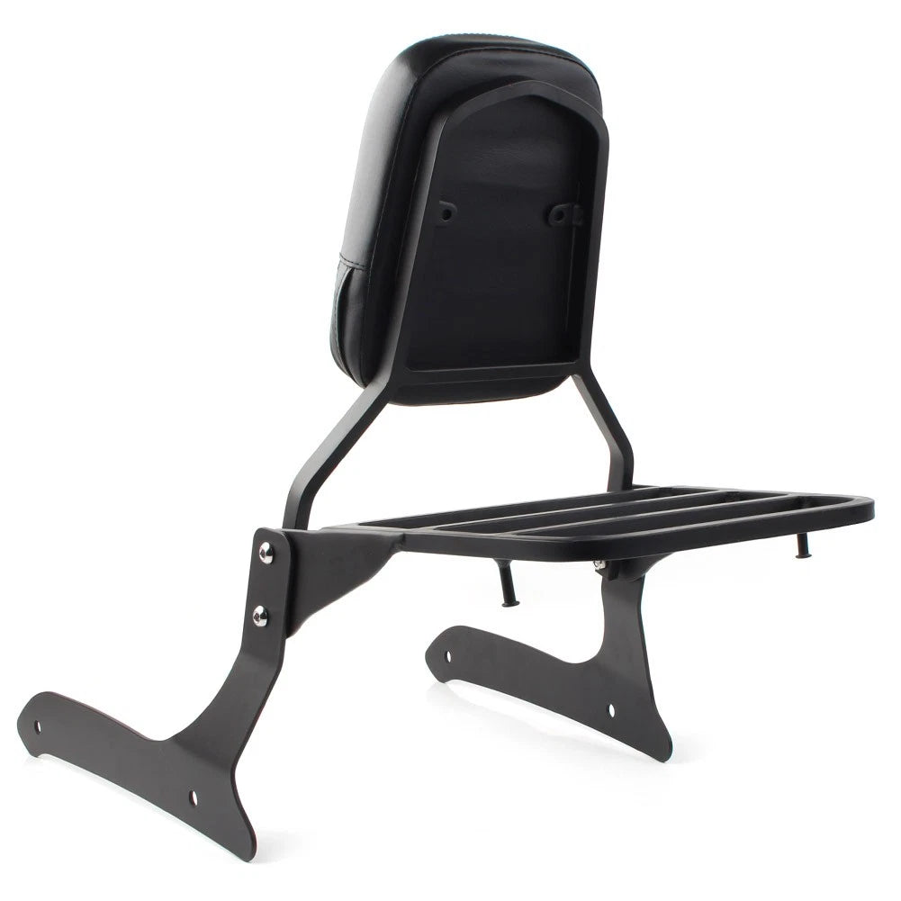Black Backrest Sissy Pad & Luggage Rack For Yamaha XVS1300A V Star 1300 2007-15