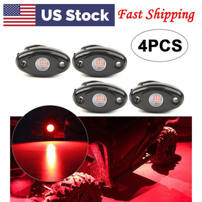 For Jeep Truck SUV Off-Road Boat Lamp 4 Pods High Power LED Rock Red Light Kit