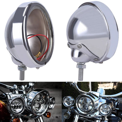 Pair 4-1/2 Inch 4.5" Chrome Fog Lights Housing Passing Lamp Bracket Bulb Bucket
