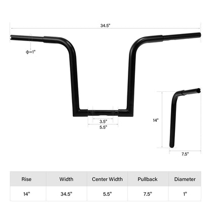 14" Rise Ape Hangers Bars 1-1/4" Fat Handlebars Fit For Harley Touring Sportster