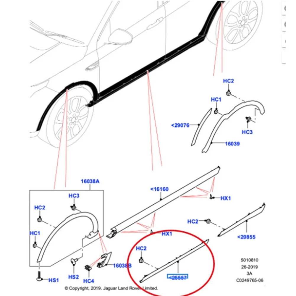 Front Door Guard Trim Strip Right Side For Land Rover Discovery Sport 2015-2019