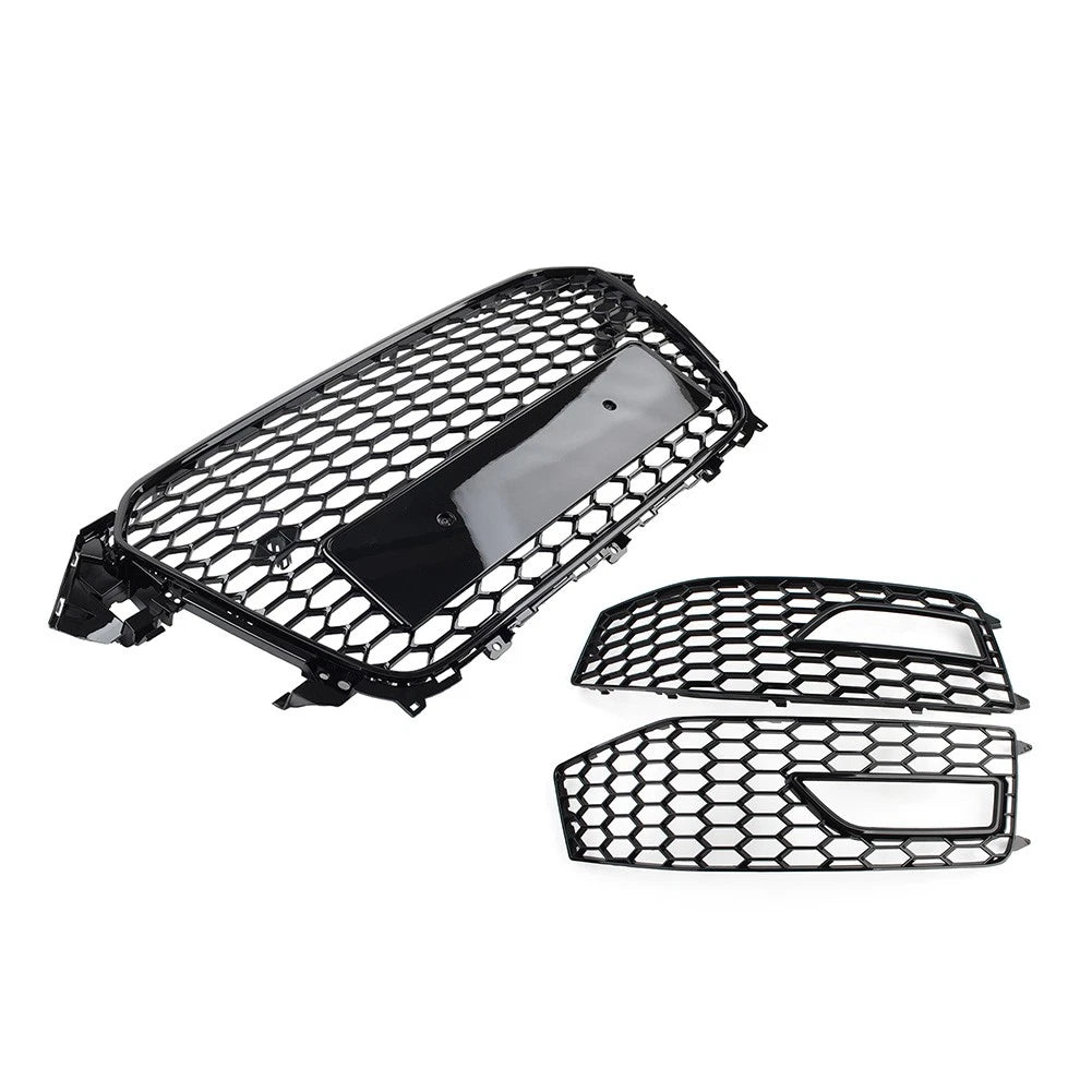 Front Honeycomb Bumper Grille Fog Light Covers Set For Audi A4 S4 2013-2015