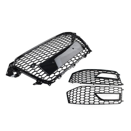 Front Honeycomb Bumper Grille Fog Light Covers Set For Audi A4 S4 2013-2015