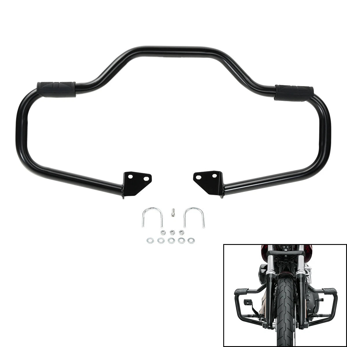 Black 1.25" Highway Engine Guard Crash Bar For Harley Dyna Super Wide Glide 06+