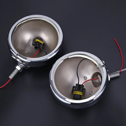 Pair 4-1/2 Inch 4.5" Chrome Fog Lights Housing Passing Lamp Bracket Bulb Bucket