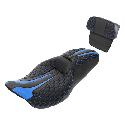 Black Blue Driver Passenger Seat Backrest Pad Fit For Harley Touring 14-23 15 16