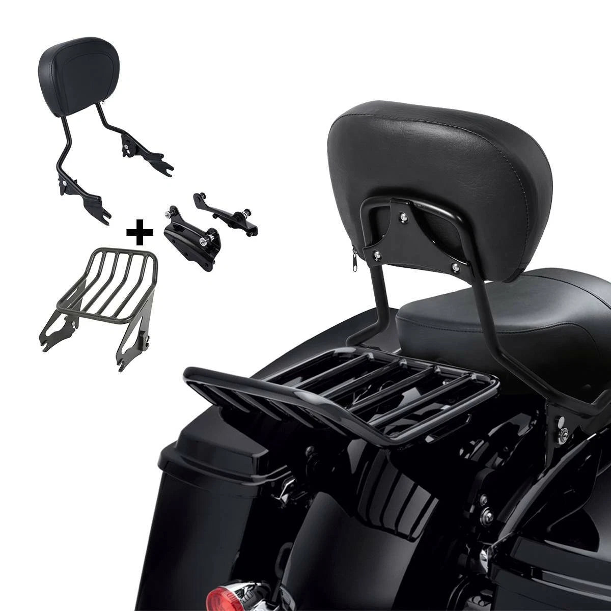 Sissy Bar Backrest Pad Luggage Rack & Docking Kit Fit For Harley Touring 09-13