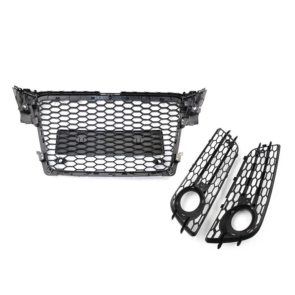 Honeycomb Front Bumper Grille Fog Light Grilles Set For Audi A4 2009-2012 Black