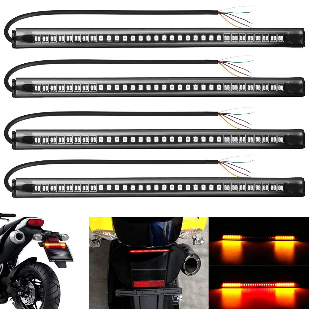4 Motorcycle Flexible 48 LED Light Strip Tail Brake Turn Signal For Harley Honda