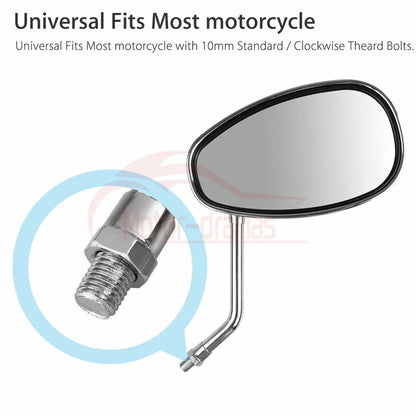 1Pair Chrome Motorcycle Rearview Side mirrors Long Stem For Honda Suzuki Kawaski