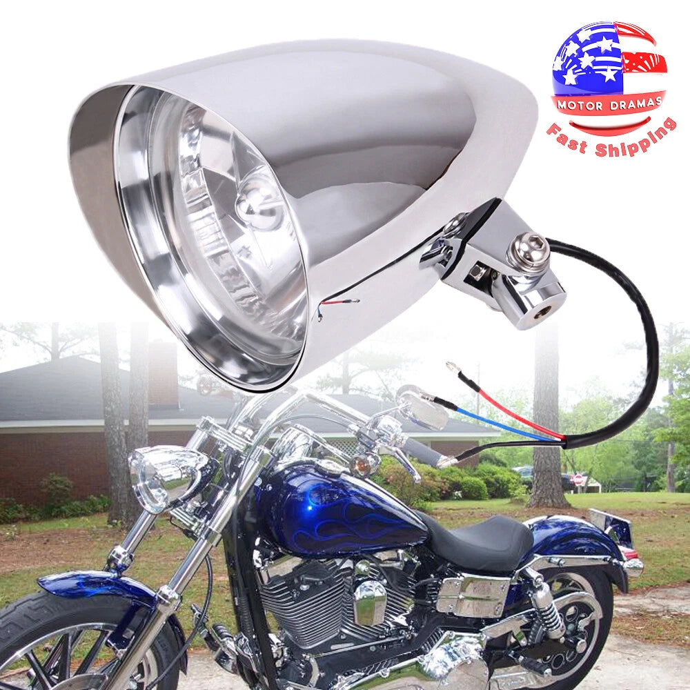 Custom Motorcycle Chrome Visor Bullet Headlight Lamp For Harley Bobber Chopper