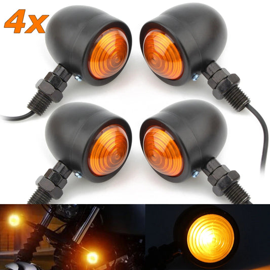 4x Vintage Motorcycle Bullet Brake Blinker Turn Signals Lights Amber For Harley