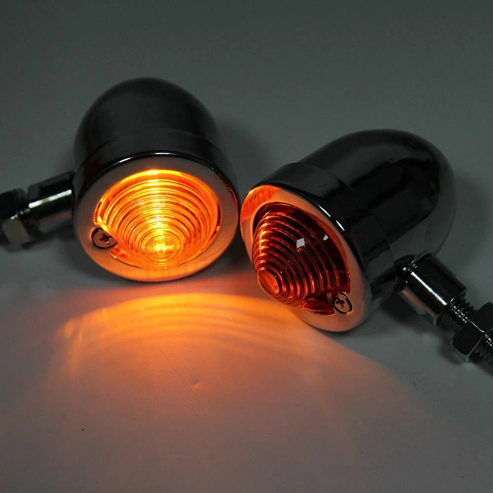 2x Chrome Motorcycle Bullet Turn Signal Amber Light Indicators Blinker Universal