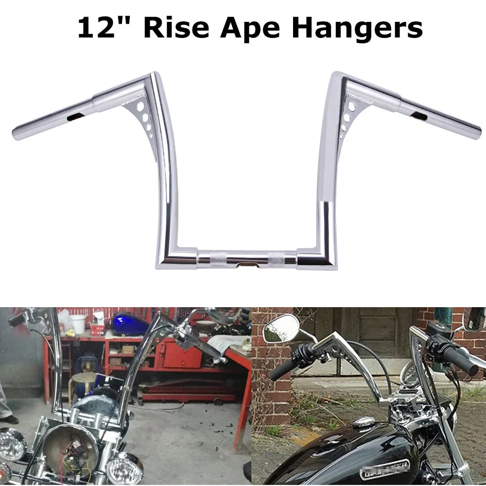 12" Inch Handlebars Rise Ape Hangers For Harley Sportster XL 883 1200 FLST FXST