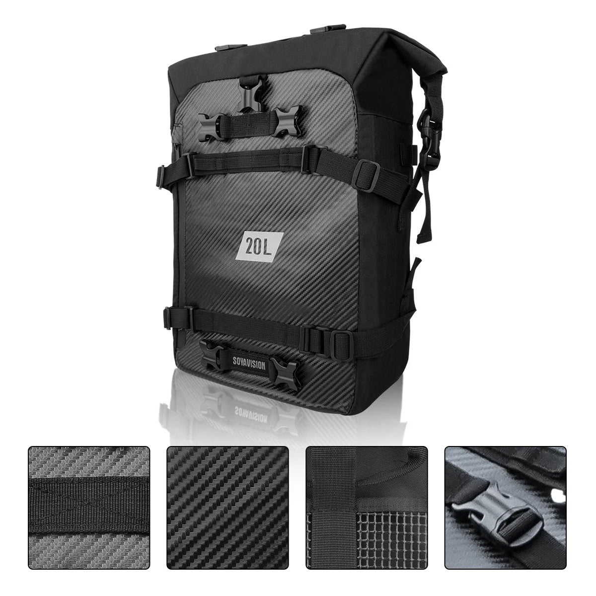 20L Tail Bag Motorcycle Storage Backpack Black Multi-functional Rear Seat Bag