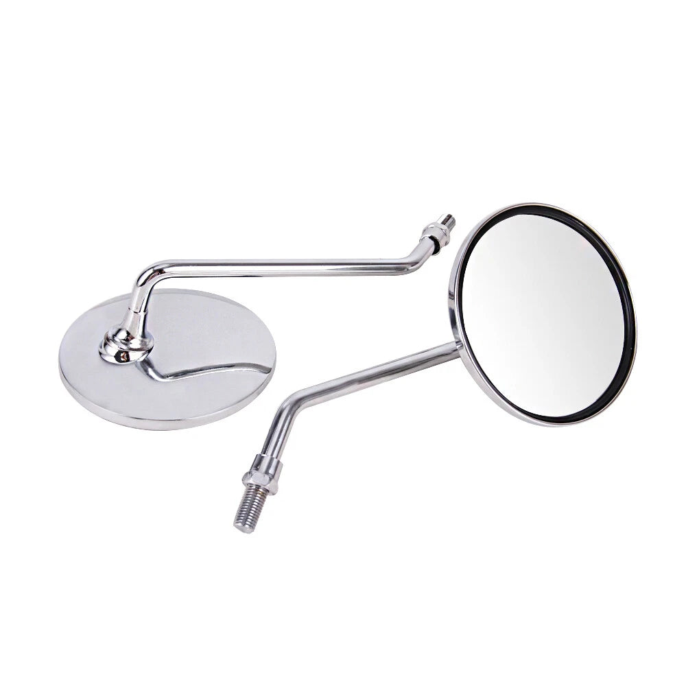 Metal 10mm Chrome Long Stem Motorcycle Mirrors Round For Harley Honda Scooter US