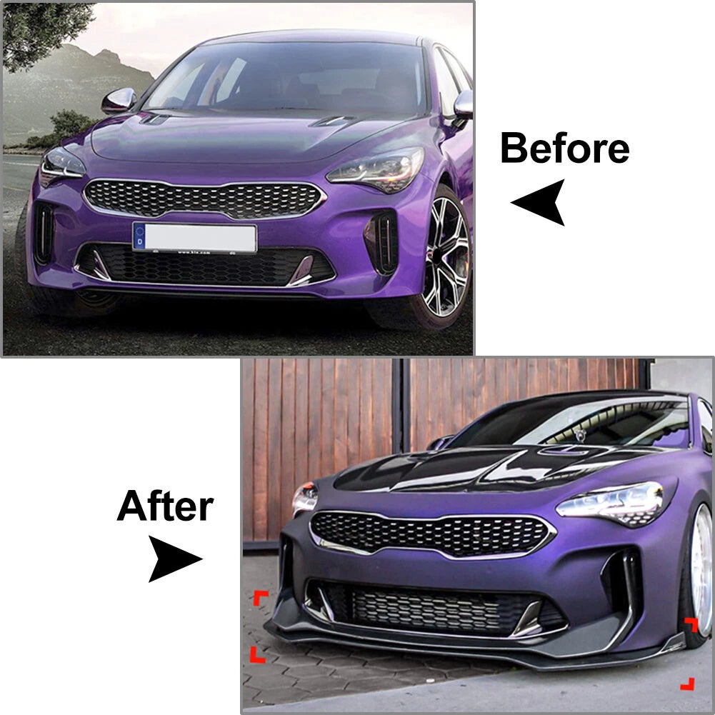 3x Front Bumper Spoiler Splitter Lip Glossy Black For Kia Stinger GT 2018-2023