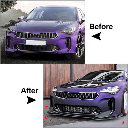 3x Front Bumper Spoiler Splitter Lip Glossy Black For Kia Stinger GT 2018-2023