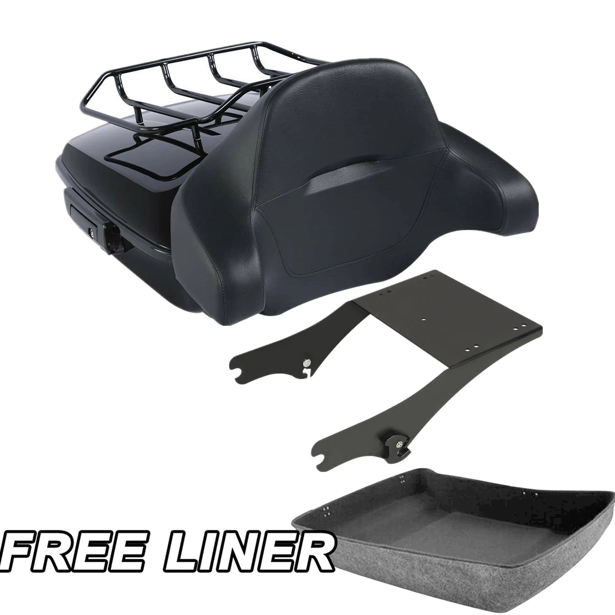 Black Chopped Trunk Pad Two Up Mount Rack Fit For Harley Touring 97-08