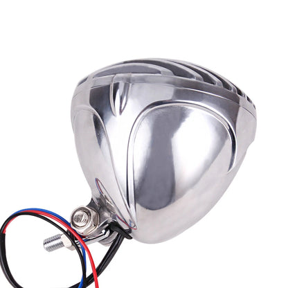 Chrome Headlight Lamp Finned Grill For Harley Chopper Bobber Cafe Racer Cruiser