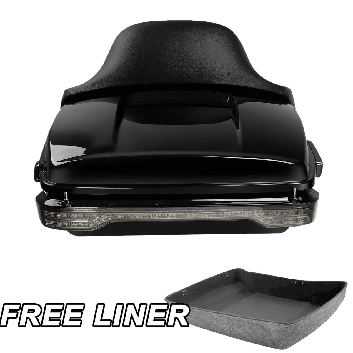Black Chopped Trunk Backrest Pad LED Light For Harley Street Road Glide 2014-26