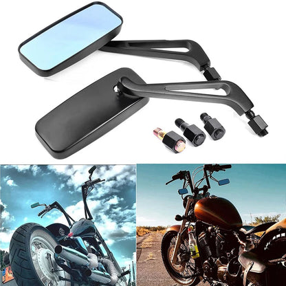 Black Rectangle Motorcycle Mirrors For Harley Cruiser Bobber Chopper Softail US