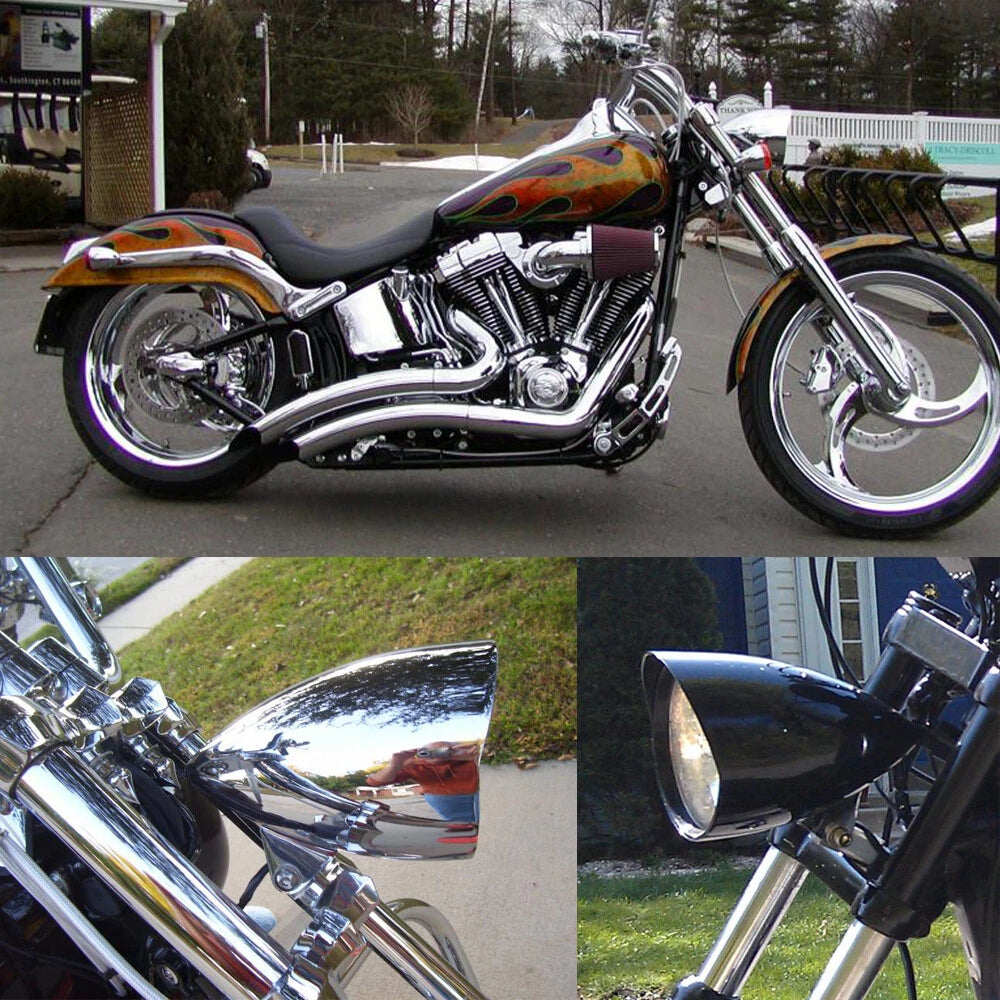 5.75 " Tri-Bar H4 Motorcycle Headlight Lamp Visor Bucket For Harley Dyna Softail