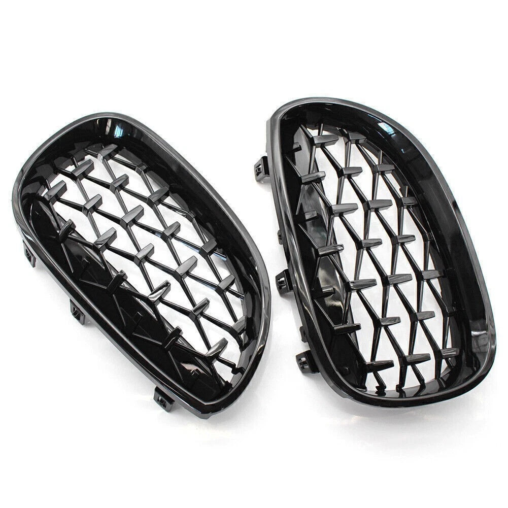 Front Kidney Grill Diamond Meteor Black For BMW E60 03-09 5 Series Gloss Car US
