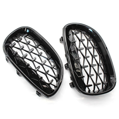 Front Kidney Grill Diamond Meteor Black For BMW E60 03-09 5 Series Gloss Car US