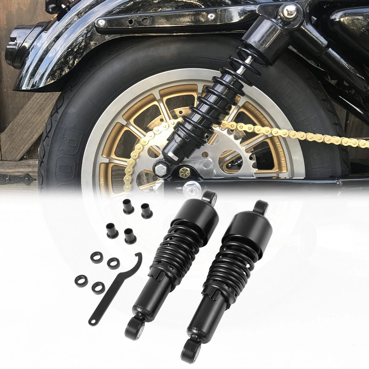 Pair 10.5'' Black Rear Shocks Fit For Harley Sportster XL1200 Custom 2004-2012