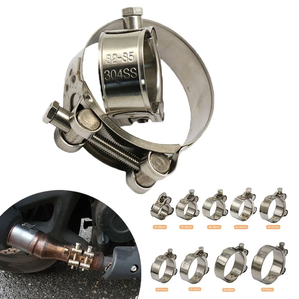 US 1x Motor Exhaust Pipe Clamp 26-63mm Stainless Steel Muffler Fixed Caliper