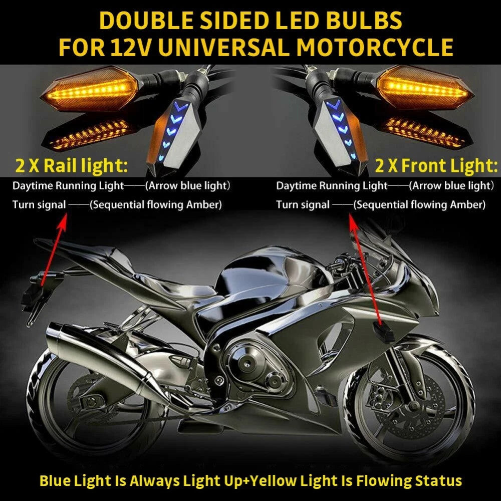 Universal Motorcycle Turn Signals Blinker Lights Amber Flowing For Honda Suzuki