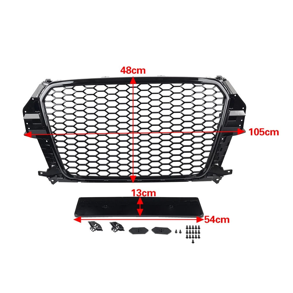 Front Bumper Honeycomb Grille Glossy Black For Audi Q3 SQ3 2013-2015