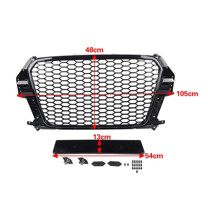 Front Bumper Honeycomb Grille Glossy Black For Audi Q3 SQ3 2013-2015