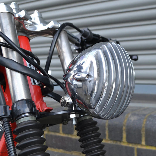 Chrome Headlight Light Finned Grill For Harley Cruiser Chopper Bobber Cafe Racer