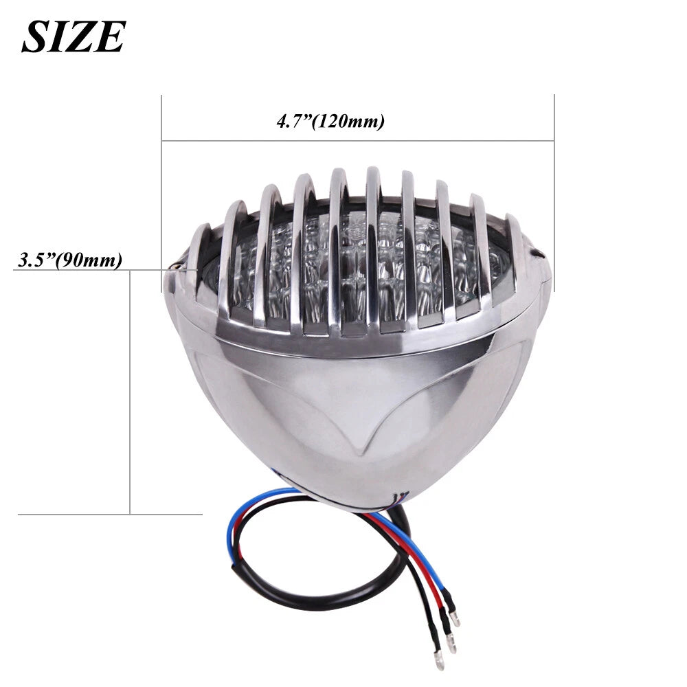 Chrome Headlight Finned Grill For Harley Motorcycle Bobber Cafe Racer Cruiser US