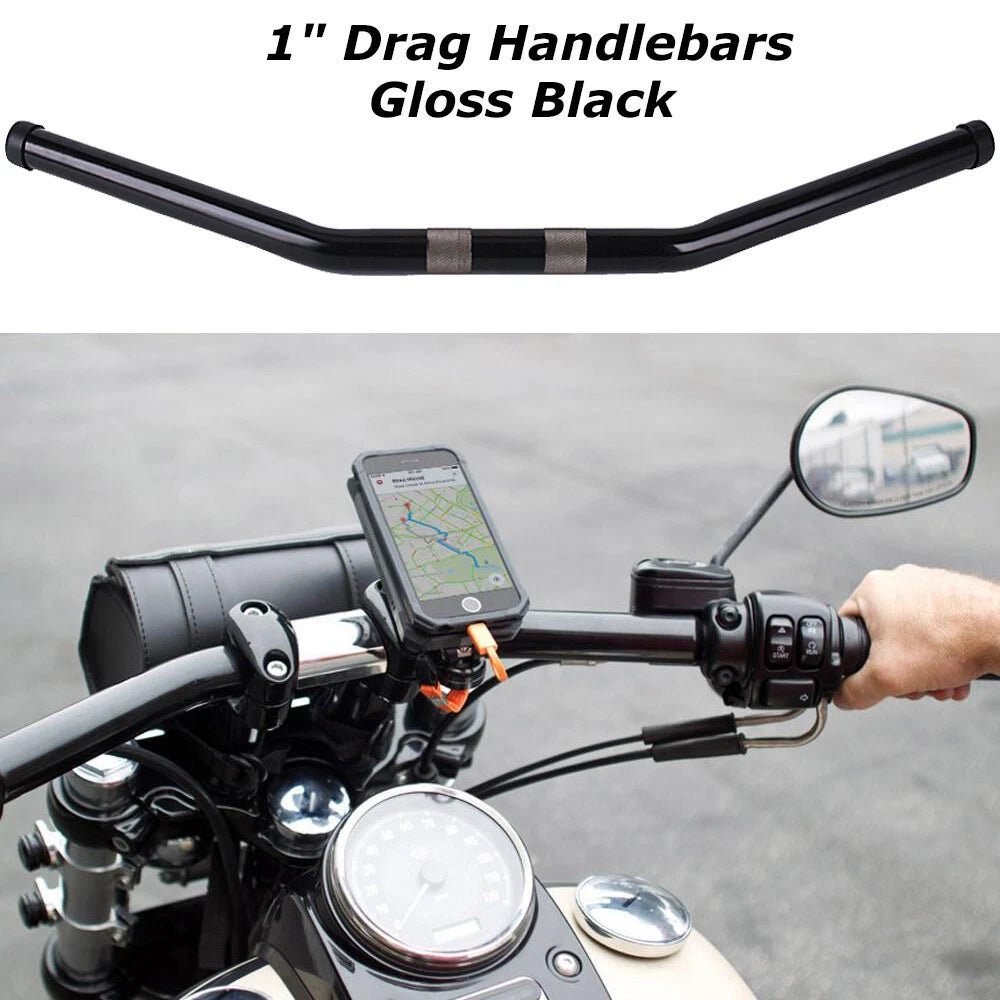 1" Gloss Black Motorcycle Flat Handlebar Drag Bars For Chopper Bobber Cafe Racer