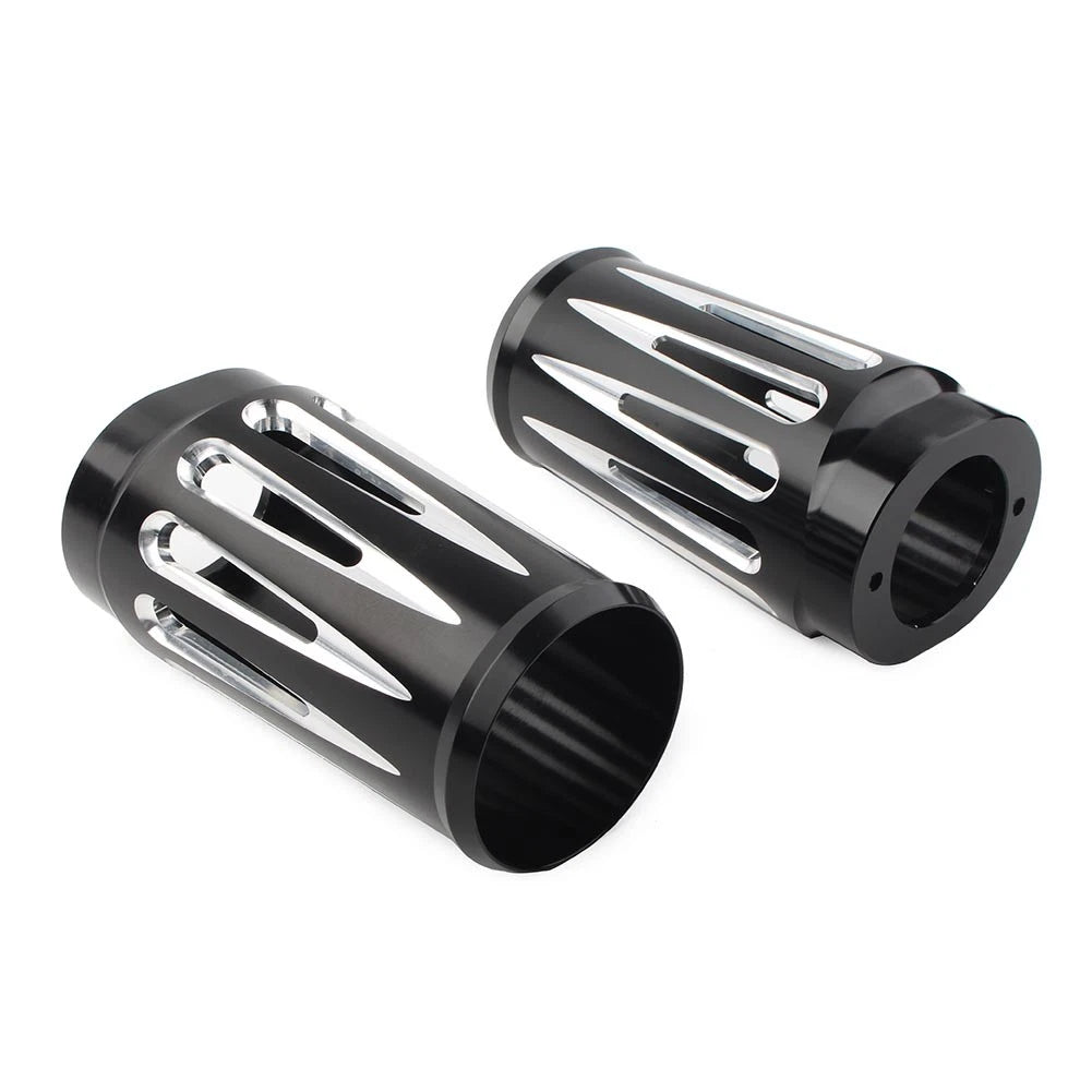 1 Pair Black Fork Boot Slider Cover Cow Bell For Harley Touring FL 1986-2013