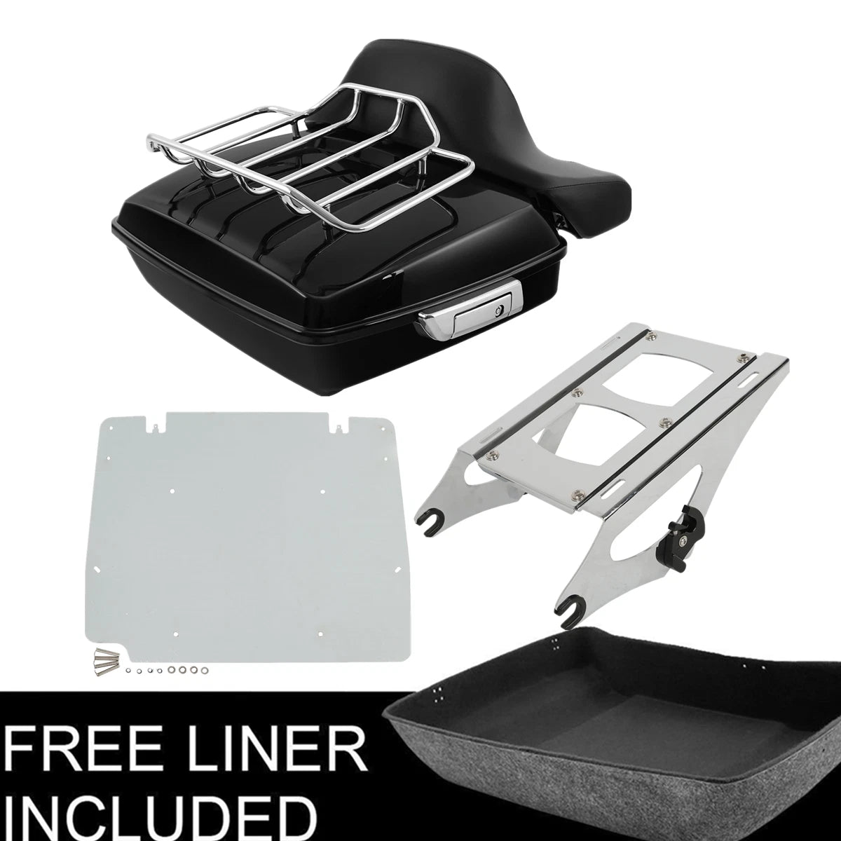 Chopped Trunk Backrest Two-Up Rack Plate Fit For Harley Touring Road Glide 14-25