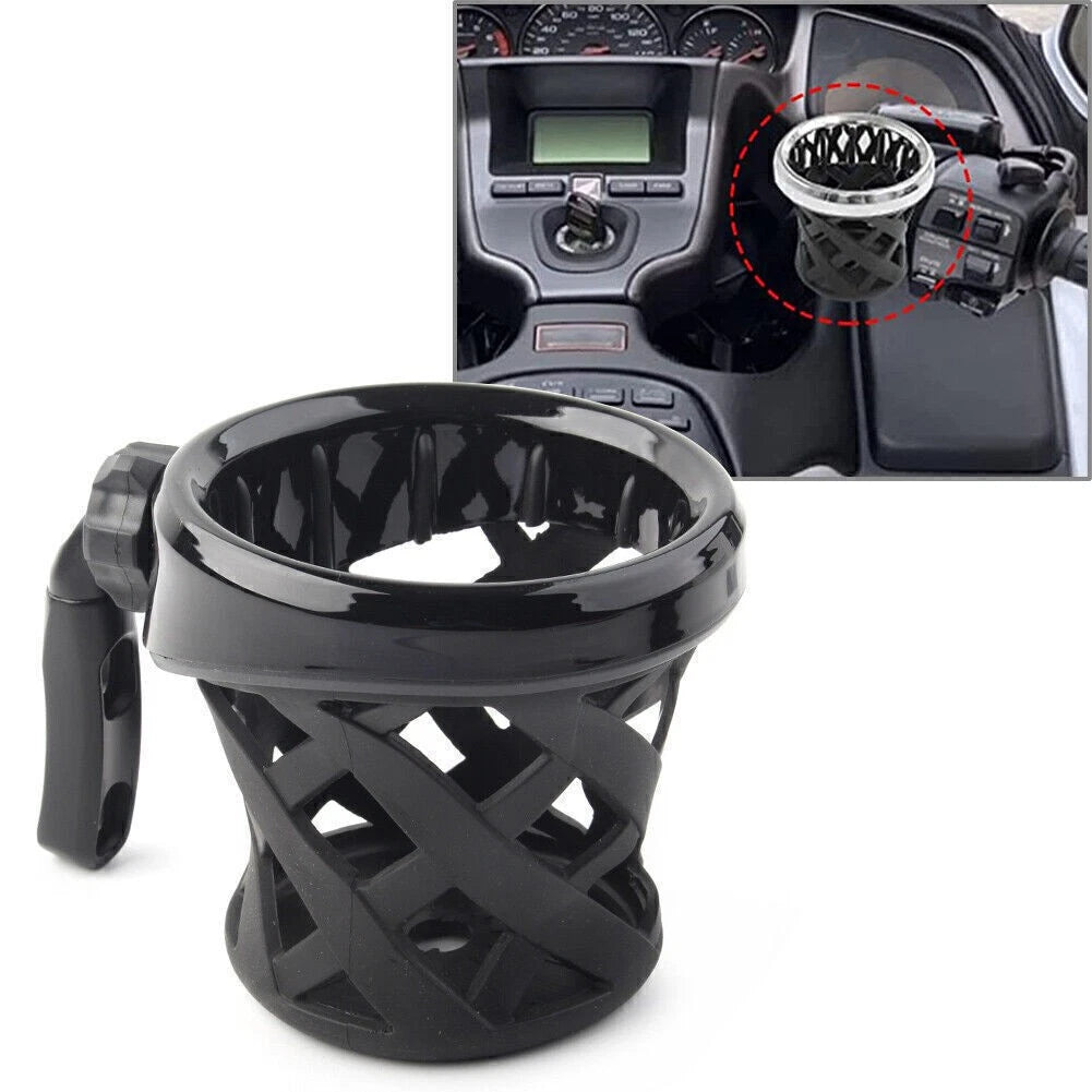 Motorcycle Handlebar Black Cup Holder Drink W/Mesh Basket Universal For Harley