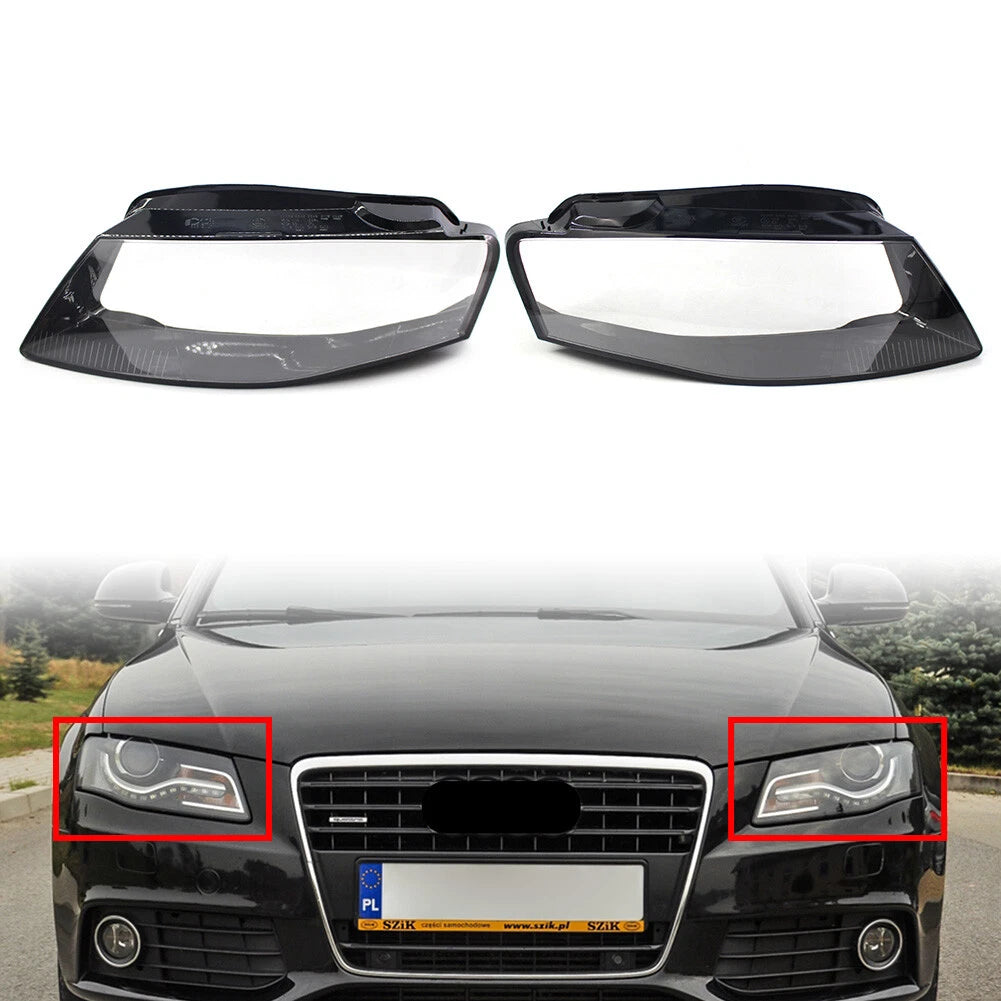 Headlight Lens Shell Cover Lampshade For Audi A4 B8 2009-2012 Transparent Pair