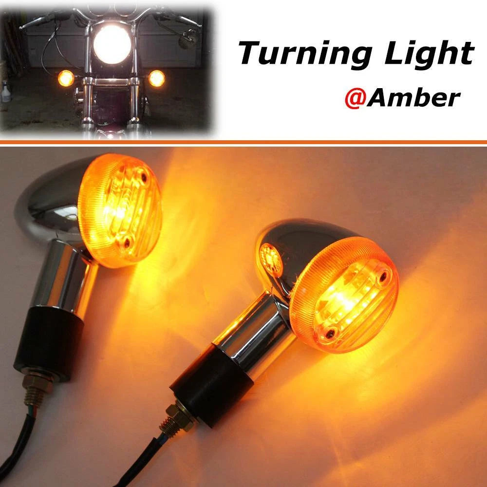 2x Motorcycle Amber Chrome Front Rear Bullet Turn Signal Indicator Light Blinker