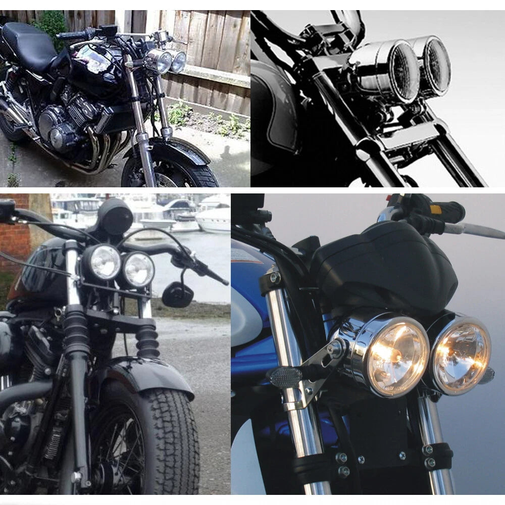 Twin Headlight Double Dual Lamps For Harley Softail Street Fighter Dirt Bike