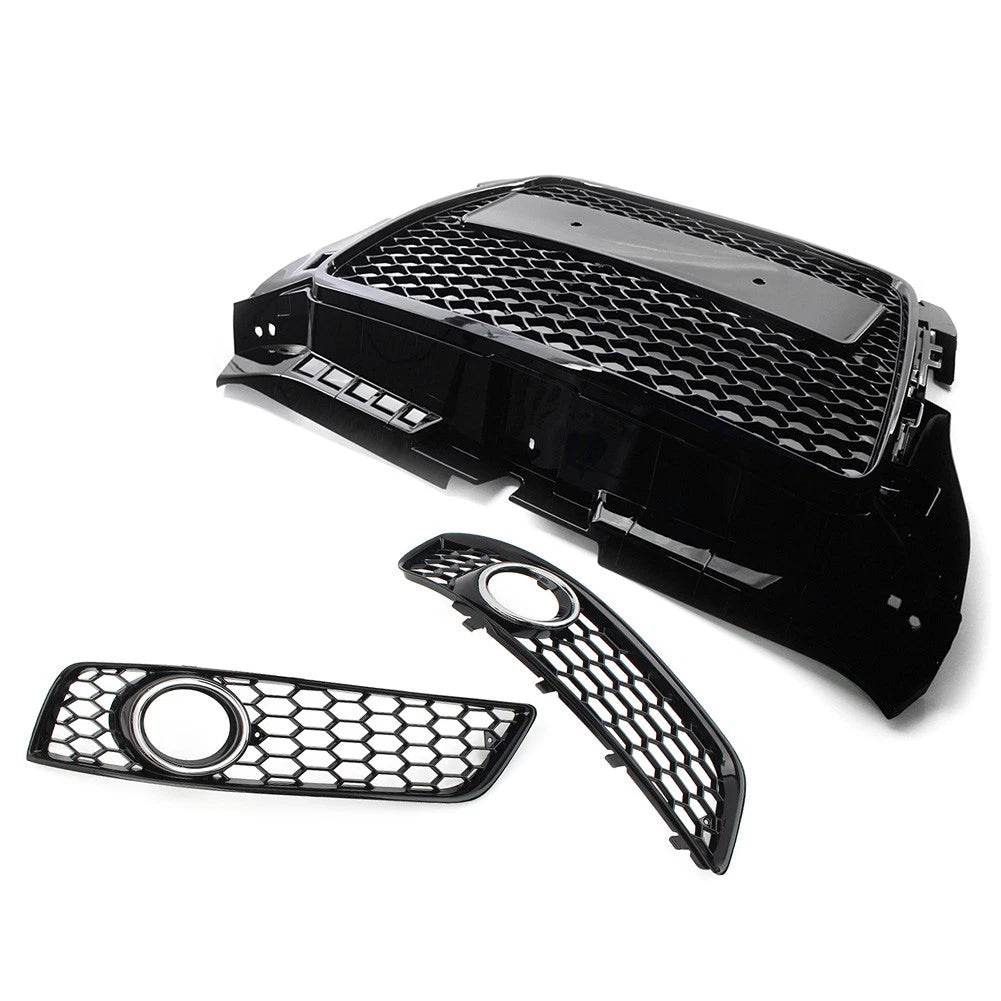 Glossy Black ABS Fog Light Cover Front Bumper Grille Set For Audi A3 8P 2009-12