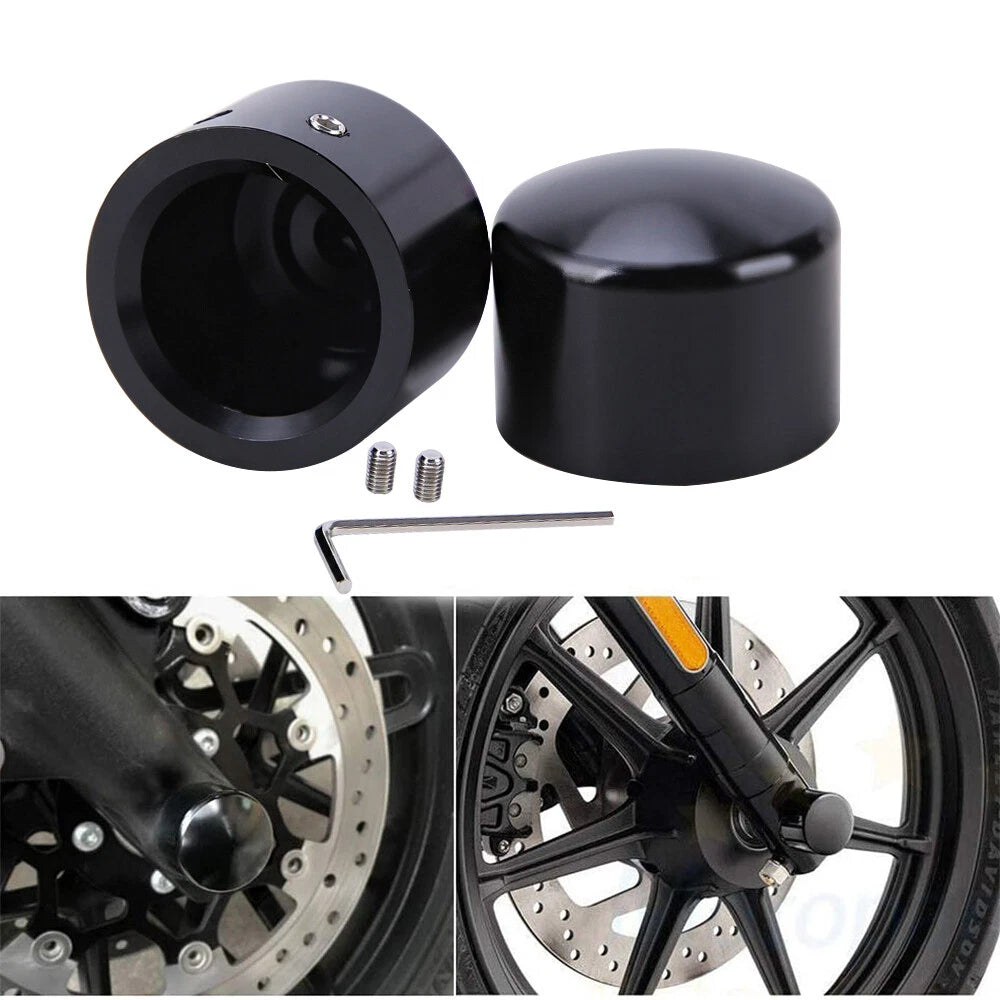 Pair Black Front Axle Nut Cover Cap For Harley Touring Trike ROAD KING ELECTRA