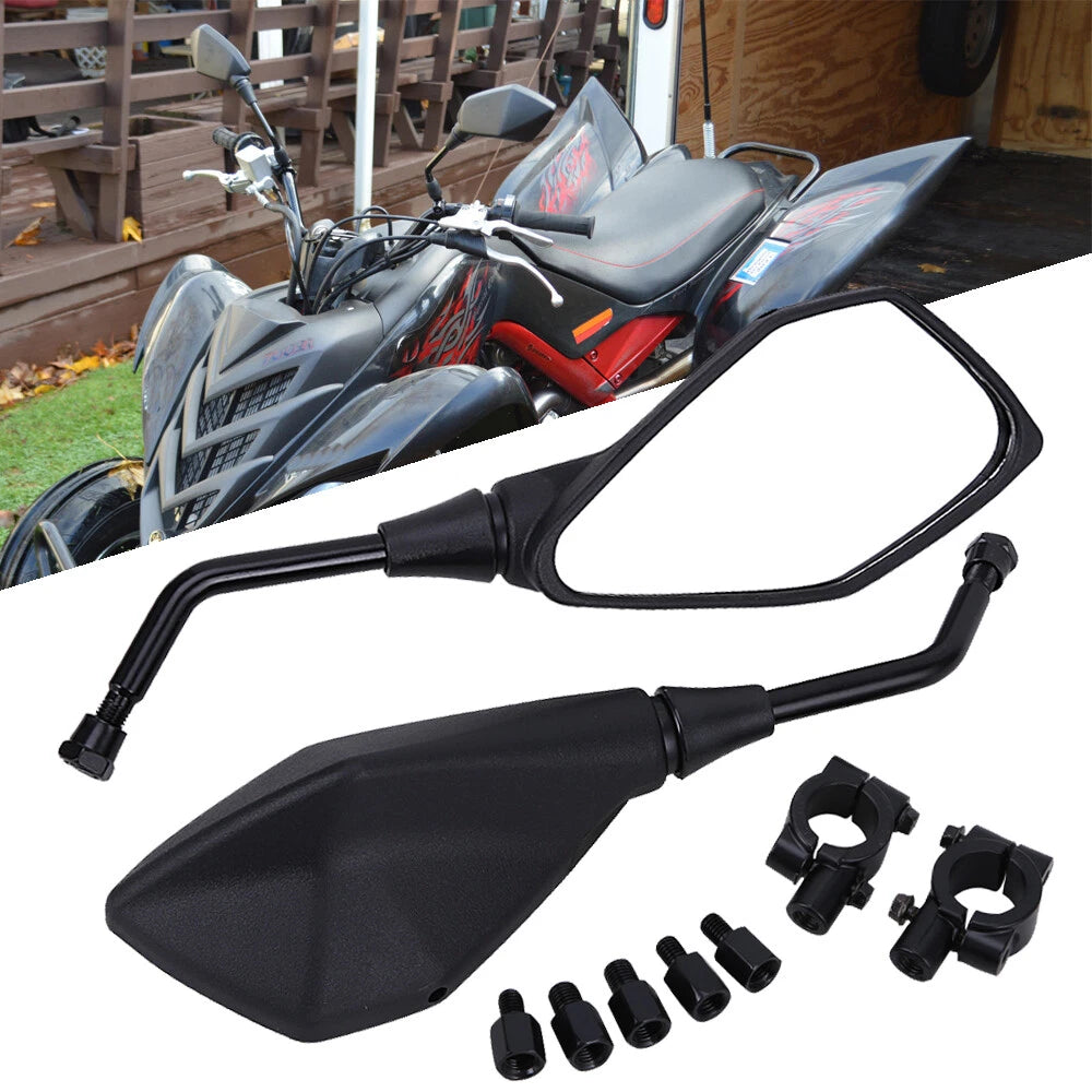 Pair 7/8" Motorcycle Rear View Side Mirrors For Honda Suzuki ATV Bike Handle Bar