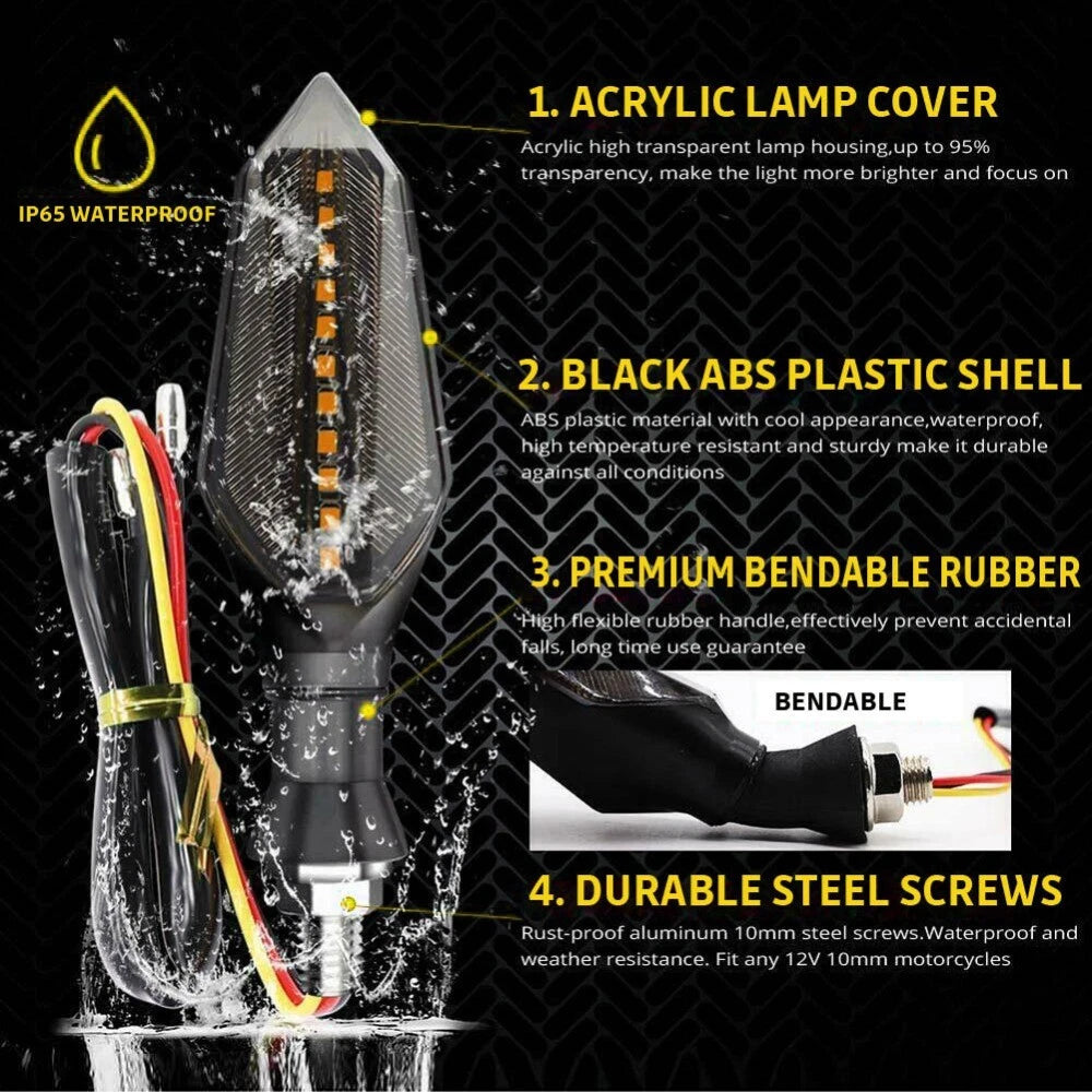 Universal Motorcycle Turn Signals Blinker Lights Amber Flowing For Honda Suzuki