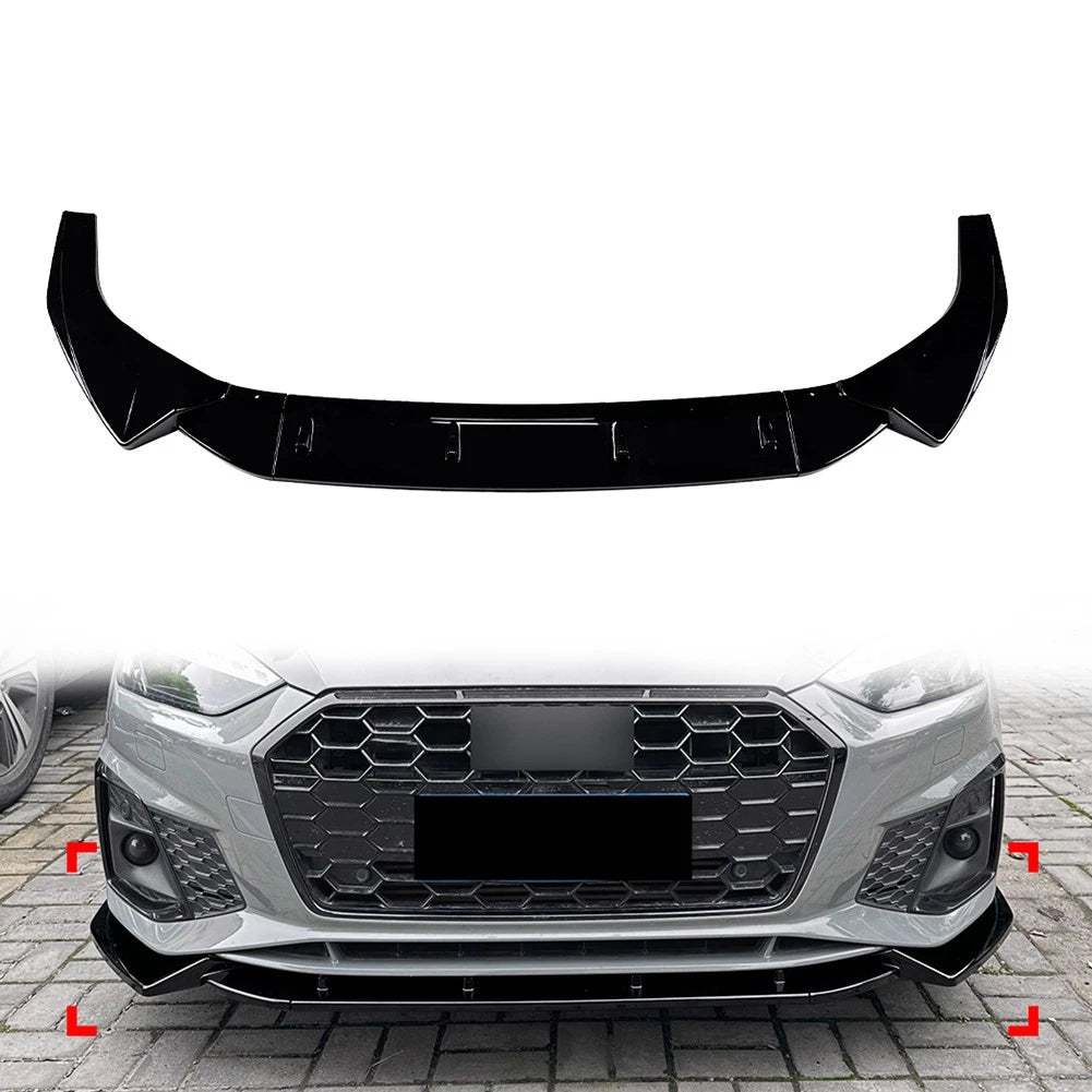Glossy Black Front Bumper Splitter Spoiler Lip For Audi A5 Sline S5 8W6 2020-24