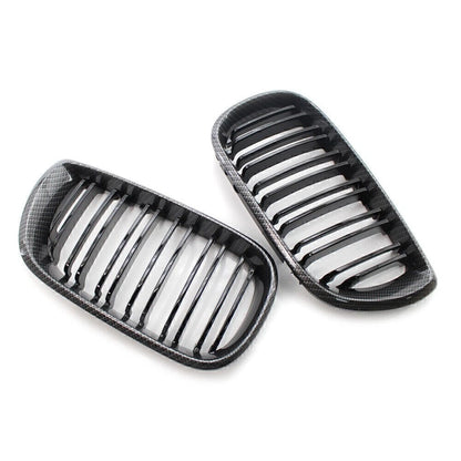 Front Kidney Grille Grill Double Slat For BMW E46 Sedan 02-05 Carbon Fiber Black