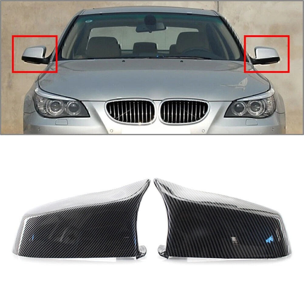 2x Carbon Fiber Rear View Mirror Cover Trim For BMW 5 Series E60 F10 F01 F02 E63